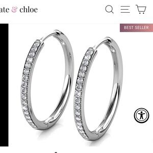 Cate & Chloe  18k White Gold Plated Silver Hoop Earrings with Swarovski Crystals